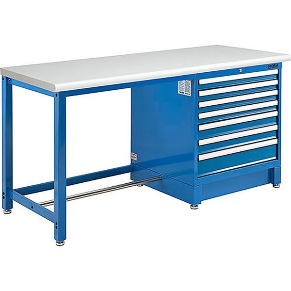 Global Industrial 72W x 30D Modular Workbench with 7 Drawers, ESD Laminate Safety Edge, Blue 711182